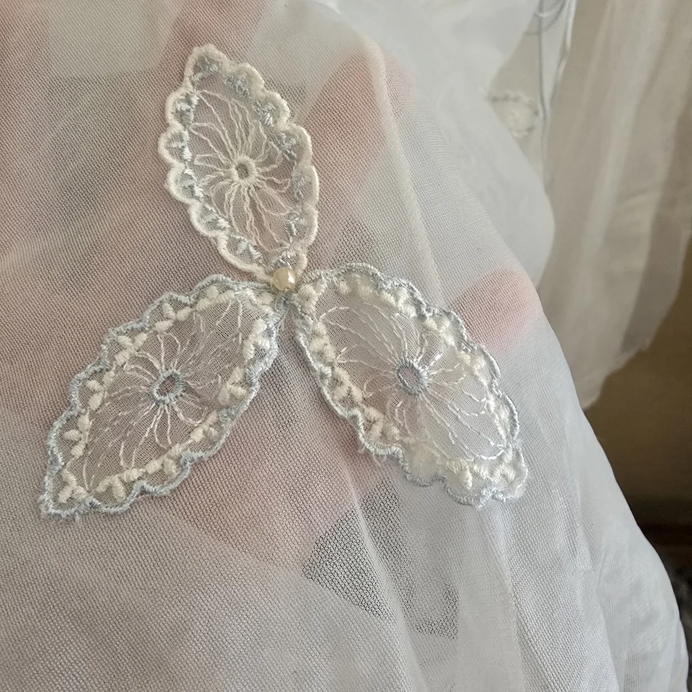 VTG 50s White Sheer Nylon Embroidered Nightgown Peignoir Dress - Coquette S/ - Picture 13 of 16